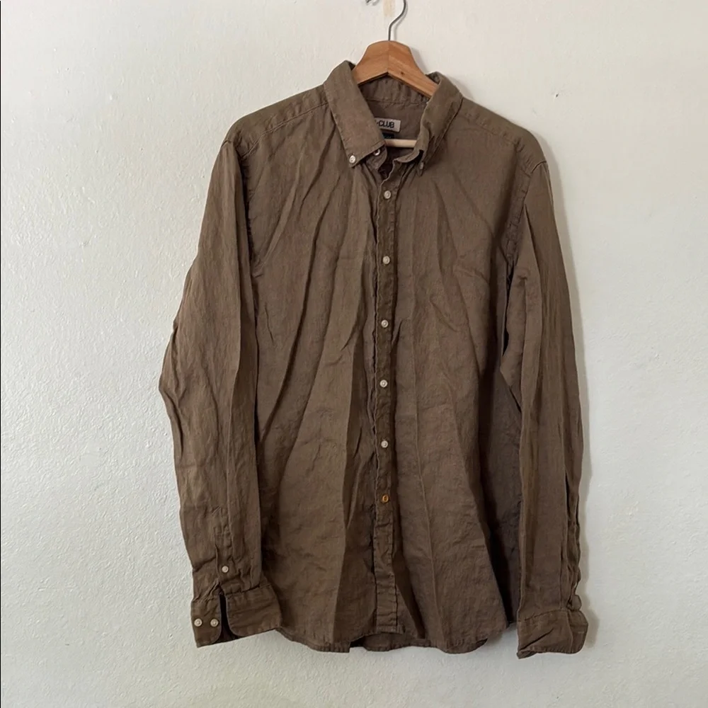 Casual Men's Brown Linen Button-Down Shirt